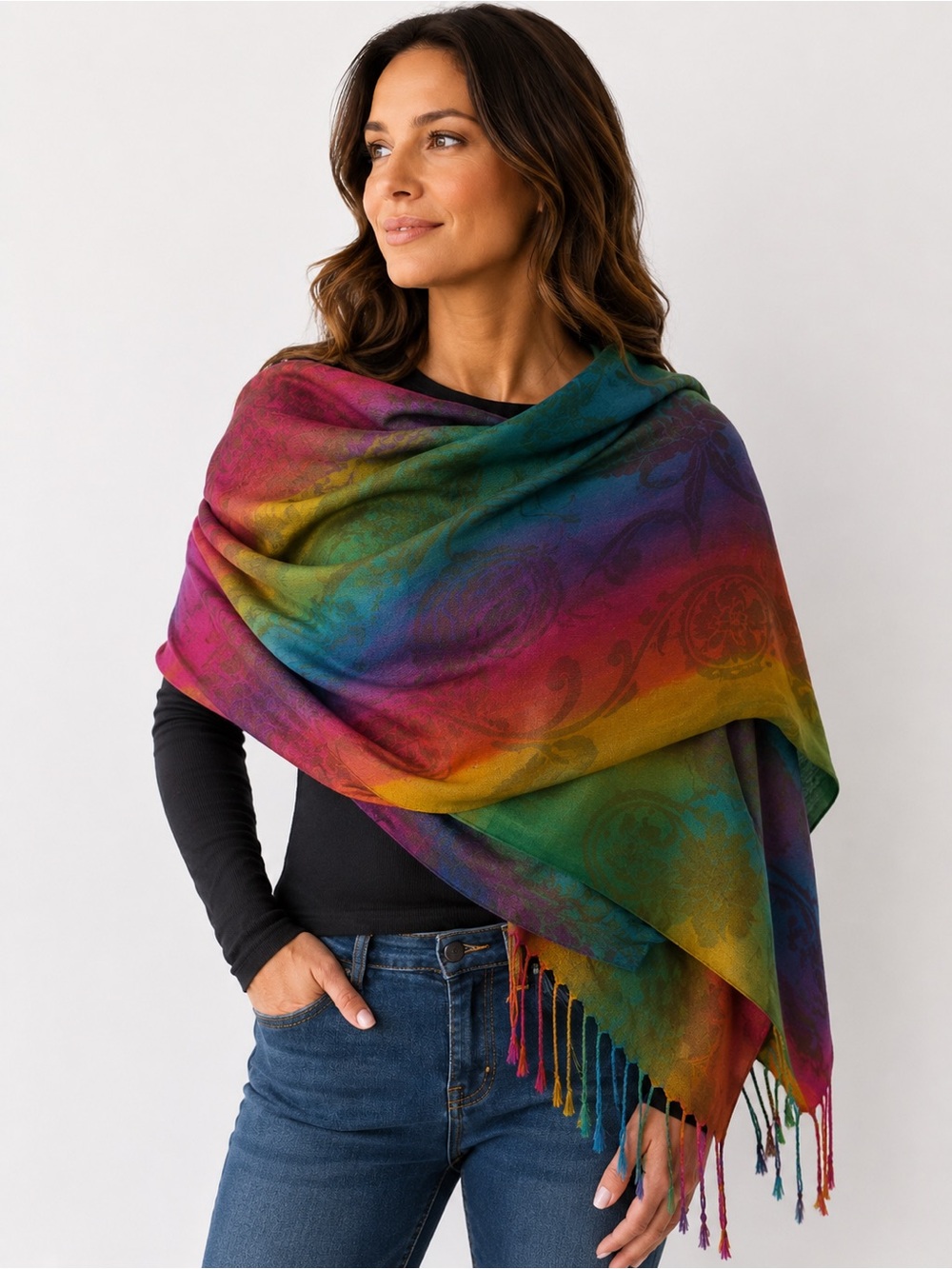 Rainbow printed pashmina scarf NWT